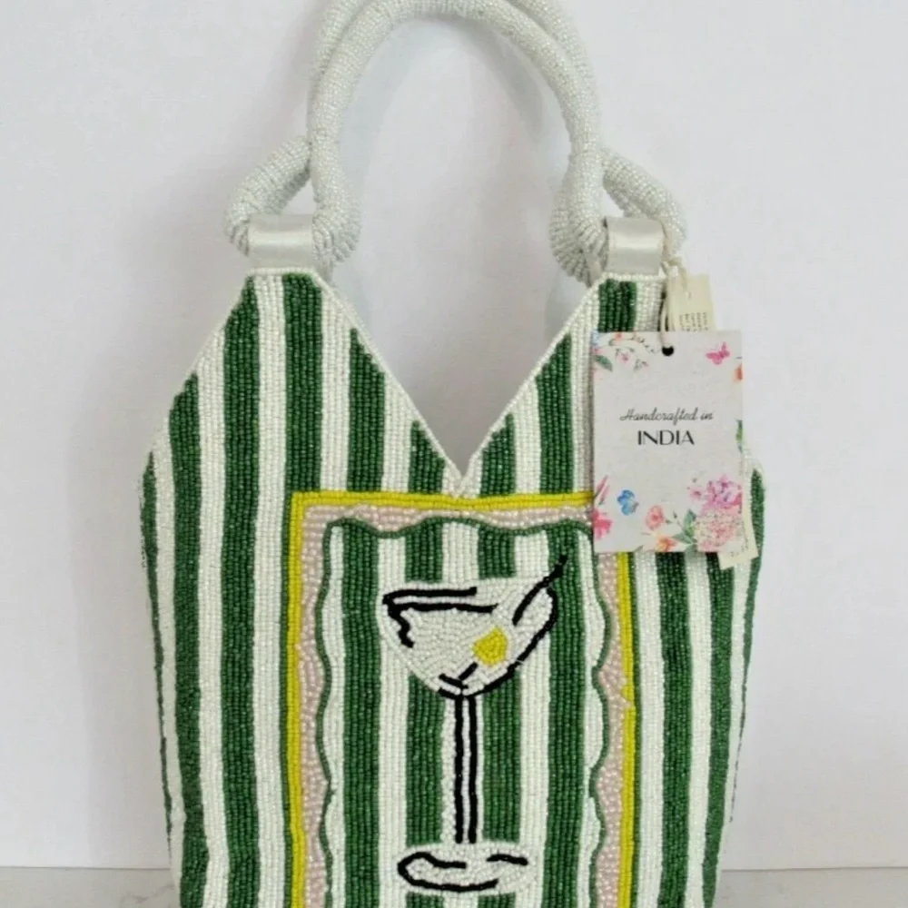 NWT Handcrafted in India Martini Tote with Matching Anthropology Earrings Bundle